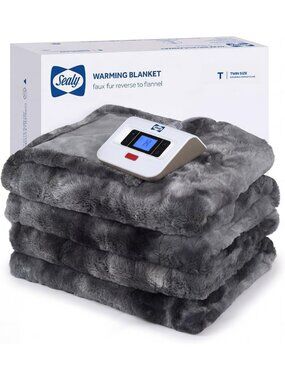 Cozy Grey Faux Fur Heated Electric Blanket - Twin Size 62"x84" for Ultimate